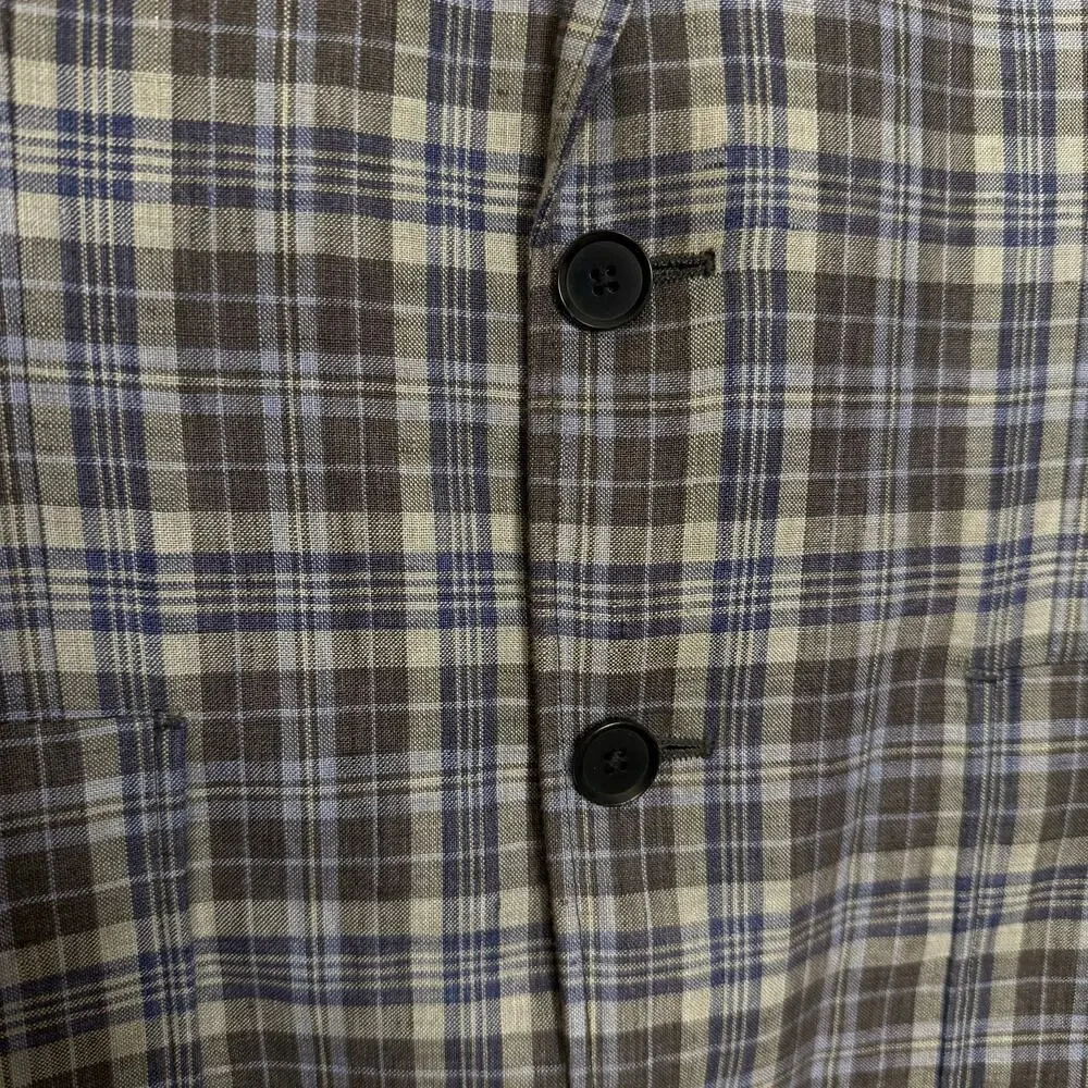 Banana Republic Linen Sport Coat Mens 36R Blue Brown Plaid Single Vented Blazer